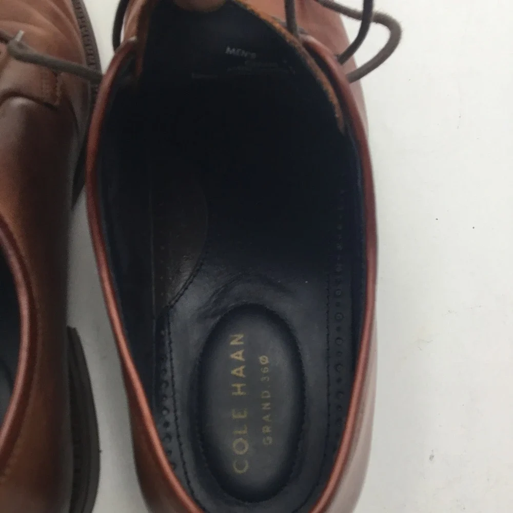Cole Haan Grand.OS Mens Brown Leather Derby Dress Shoes Plain Toe Lace Up Sz 9 M